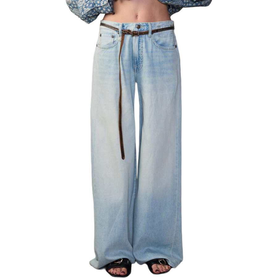 R13 Jeans Women's Lennon Blue Moderate Wide Leg Pants
