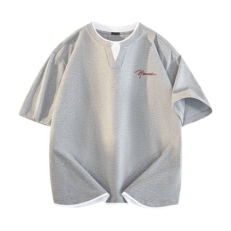 Tonlion T Shirts Unisex Crew Neck Moderate Mock Two Piece