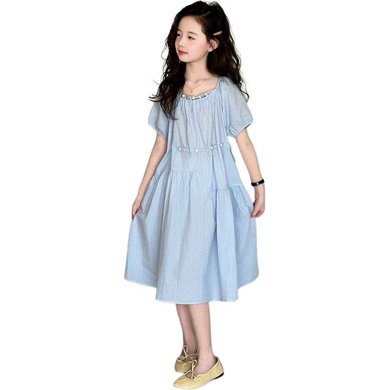 PLANDOO PLANDOO Kids Dresses Square Collar Thin Mid Length