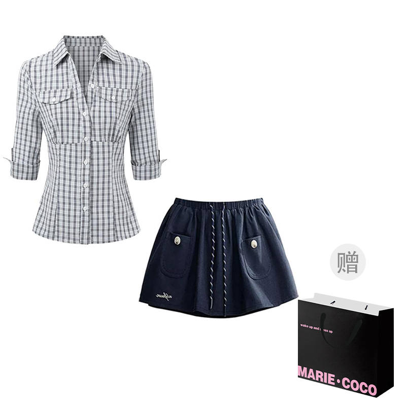 MARIE·COCO Two Piece Skirt Sets Women's V Neck Moderate Short