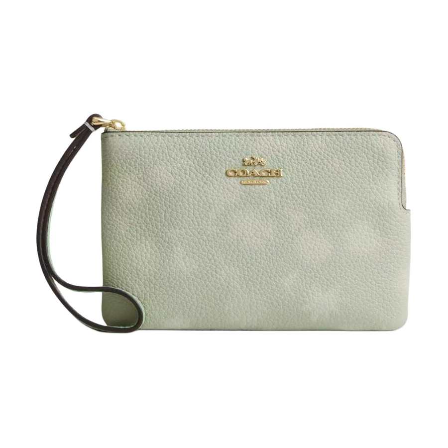 COACH COACH Corner Zip Leather Clutch Mini Women's Light Green