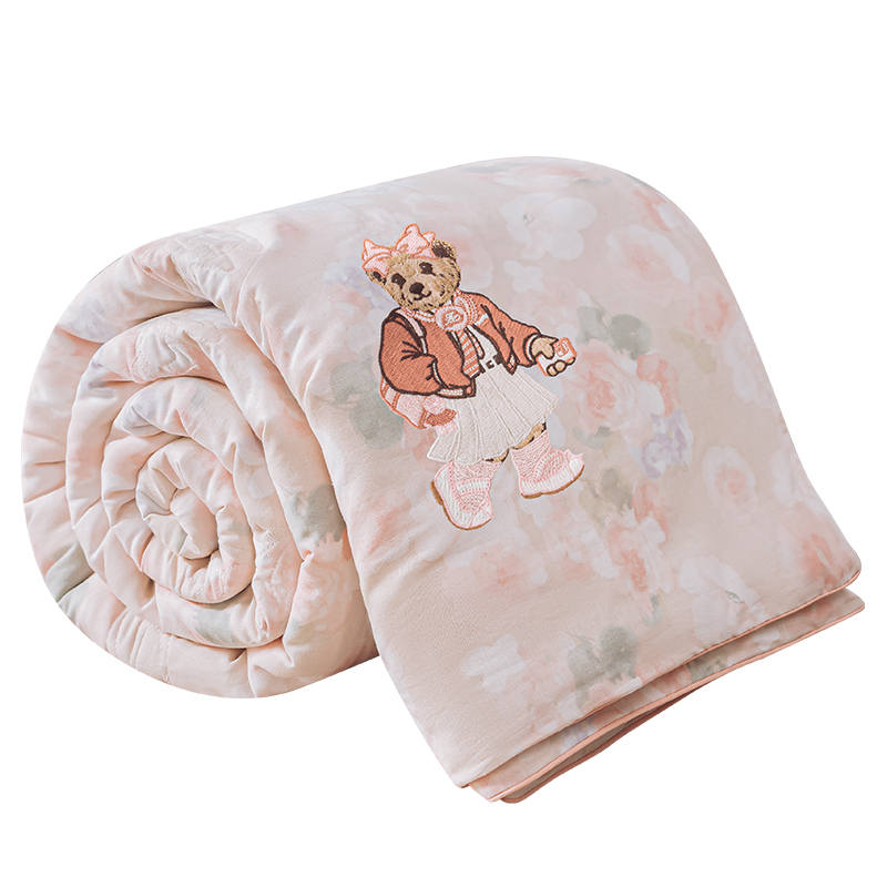Teenie Weenie Bear Embroidery Pastoral Style 100% Cotton Double Gauze Summer Quilt For Kids' Air Conditioning