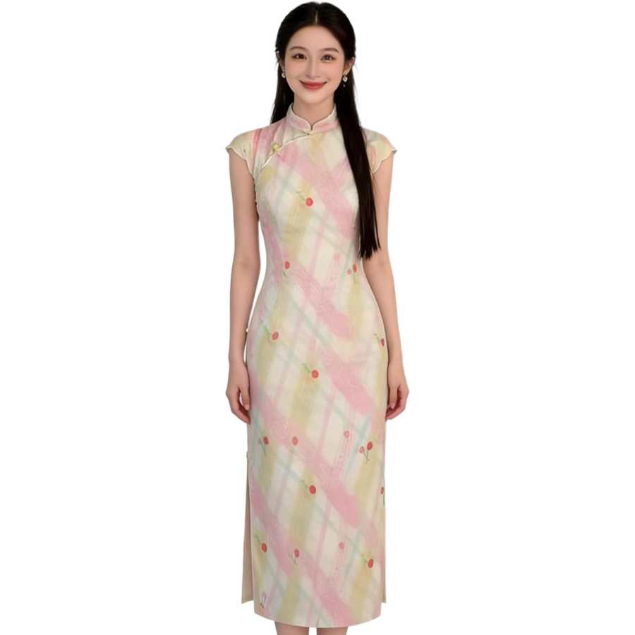 JBBCN Sleeveless Dresses Women's Pink Cheongsam Stand Collar Thin Long