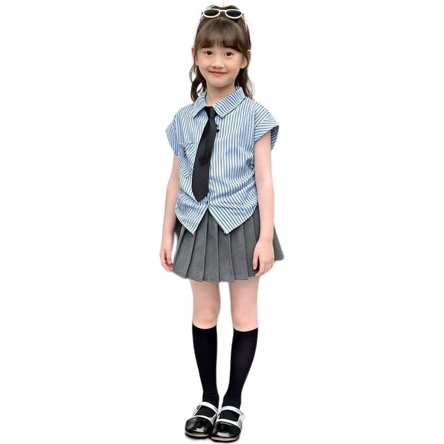 PLANDOO PLANDOO Kids Two Piece Skirt Sets Lapel Thin Short