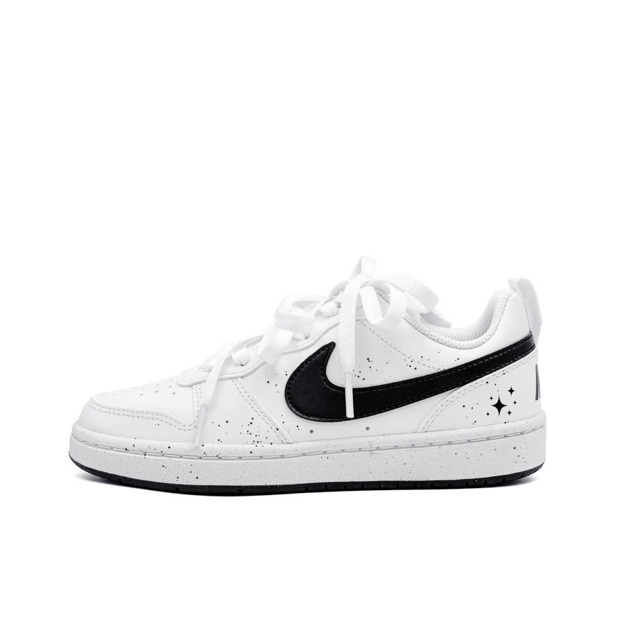 Nike Nike Court Borough Stars Synthetic Leather Abrasion Resistant Low top Skateboard Shoes Black White Teenagers