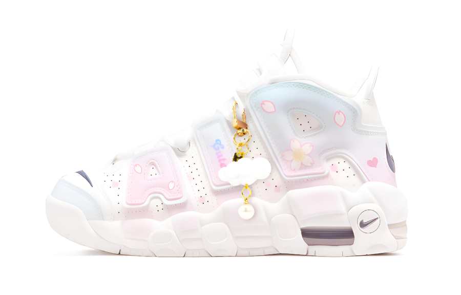 Nike Nike Air More Uptempo GS Sakura Cloud Ice Mid top Vintage Basketball Shoes Unisex White, Light Pink