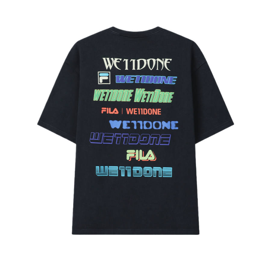 FILA X WE11DONE T Shirts Unisex Pitch Black Crew Neck