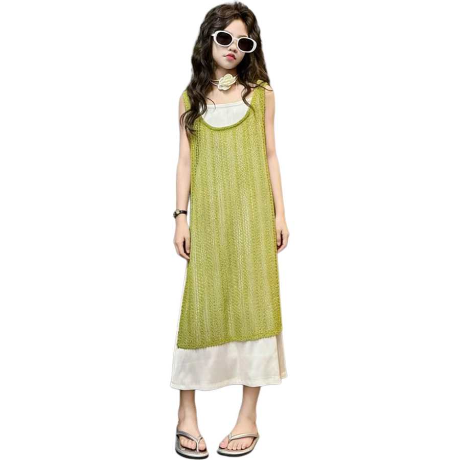 PLANDOO PLANDOO Kids Dresses Collarless Thin Long