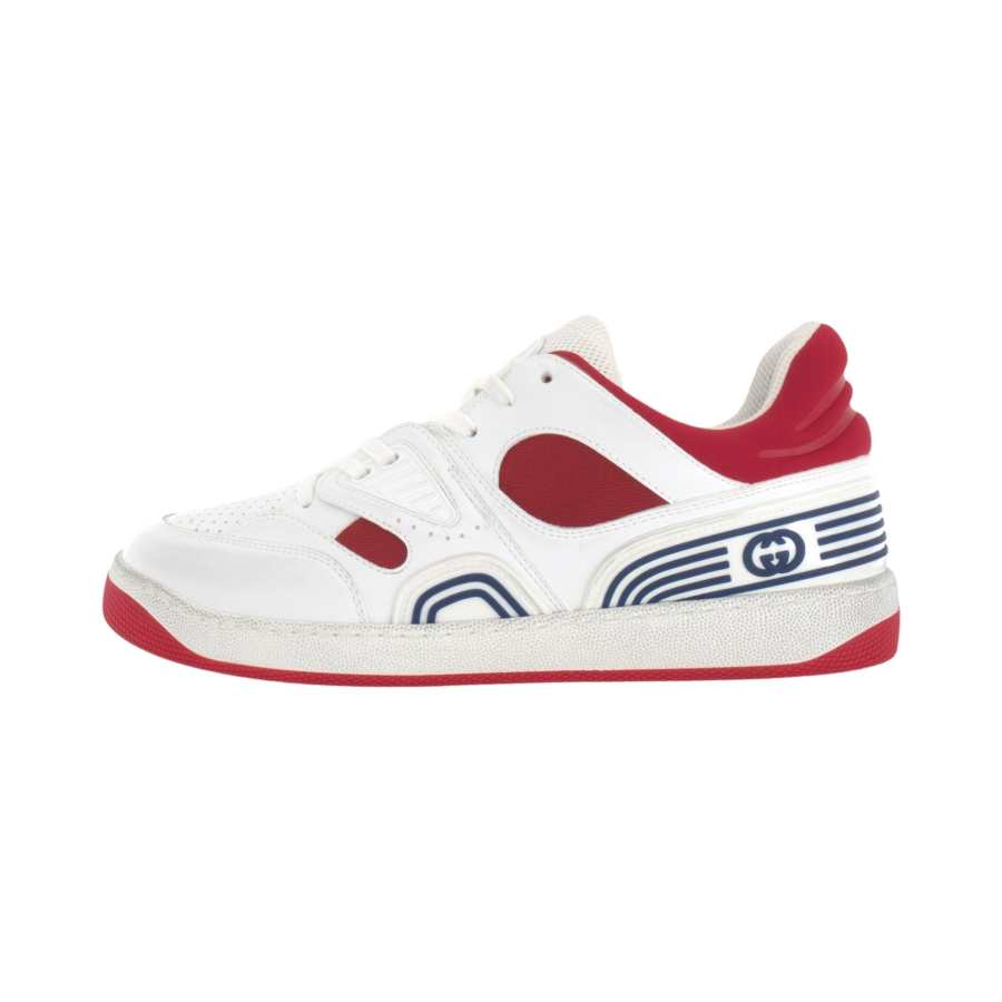 GUCCI Basket Fabric Low top Stylish Skateboarding Shoes Men's White Red Blue Multicolor Distressed