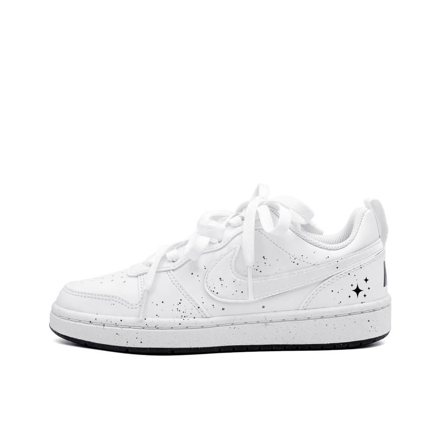 Nike Nike Court Borough Little Star Synthetic Leather Abrasion Resistant Low top Skateboard Shoes Black White Teenagers