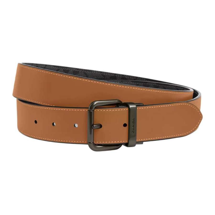 COACH COACH Coated Canvas With Calfskin Leather Belts Men's Brown Width 3.8cm