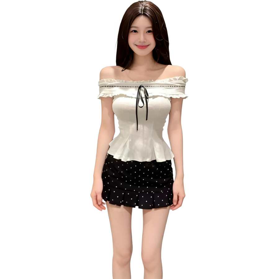 JBBCN T Shirts Women's White Boat Neck Thin Nipped In Waist