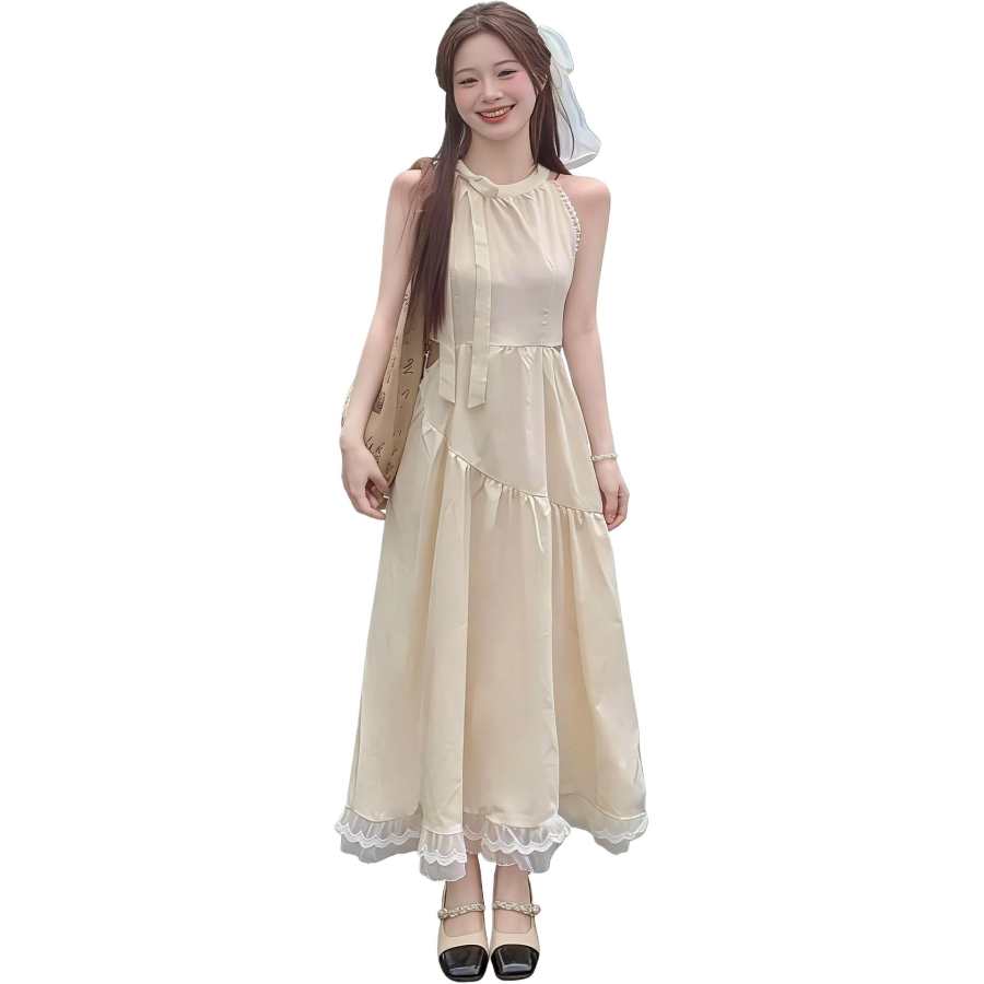 JBBCN Sleeveless Dresses Women's White Crew Neck Thin Long