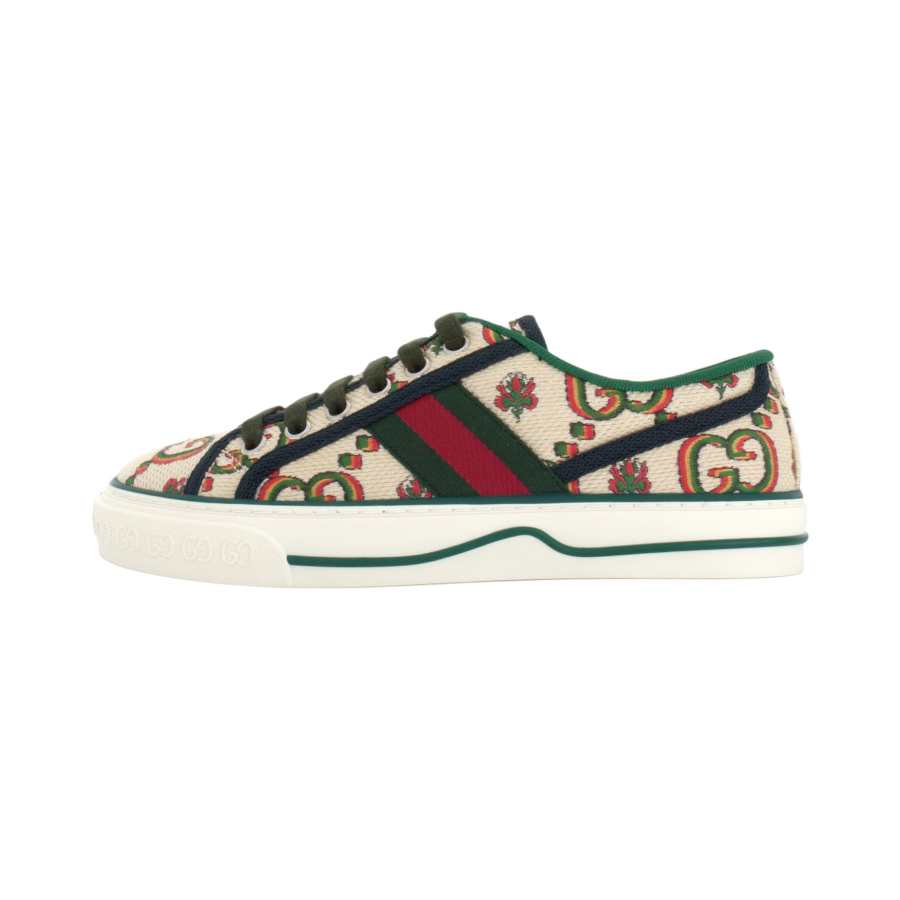 GUCCI Tennis 1977 Low top Stylish Skateboarding Shoes Women's Beige Green