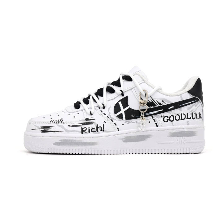 Nike Nike Air Force 1 Good Luck Graffiti Cow Leather Abrasion Resistant Slip Resistant Low top Skateboard Shoes Unisex
