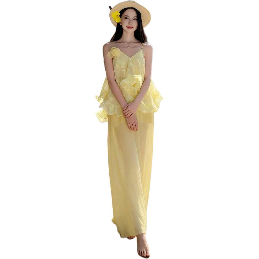 JBBCN Slip Dresses Women's Mock Two Piece Dress V Neck Thin Long