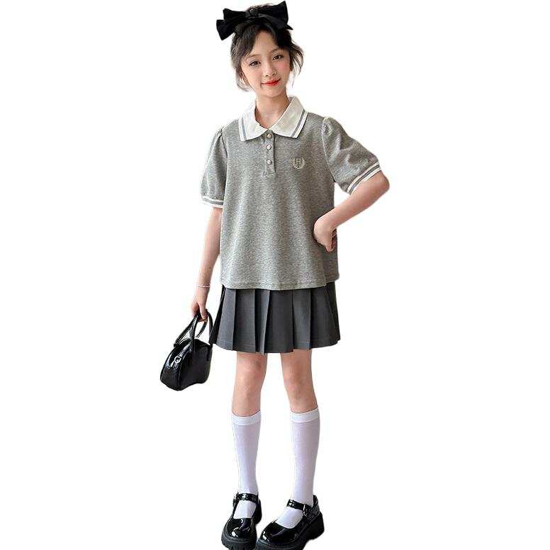 PLANDOO Kids Two Piece Skirt Sets Polo Collar Moderate Short