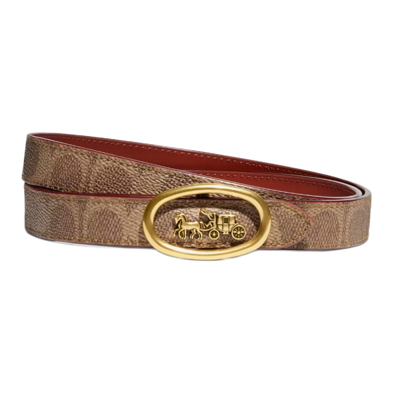 COACH COACH Leather Coated Canvas Leather Belts Women's Brown Yellow/Rusty Red Width 2cm