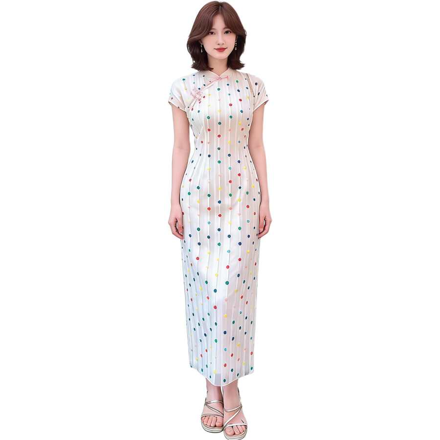 JBBCN Sleeveless Dresses Women's Polka Dot Stand Collar Thin Long