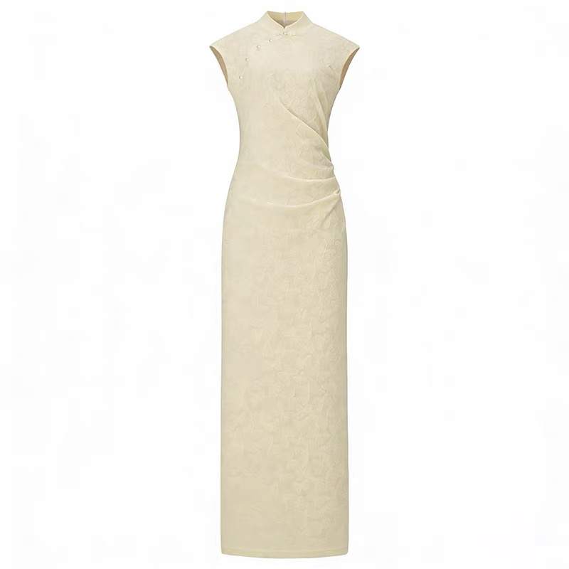 JBBCN Sleeveless Dresses Women's Light Yellow Stand Collar Thin Long