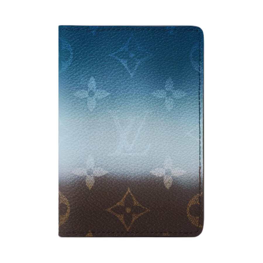 LOUIS VUITTON Pocket Organiser Monogram Pigment Coated Canvas, Artificial Leather Wallet Card Holder Men's Blue & Brown