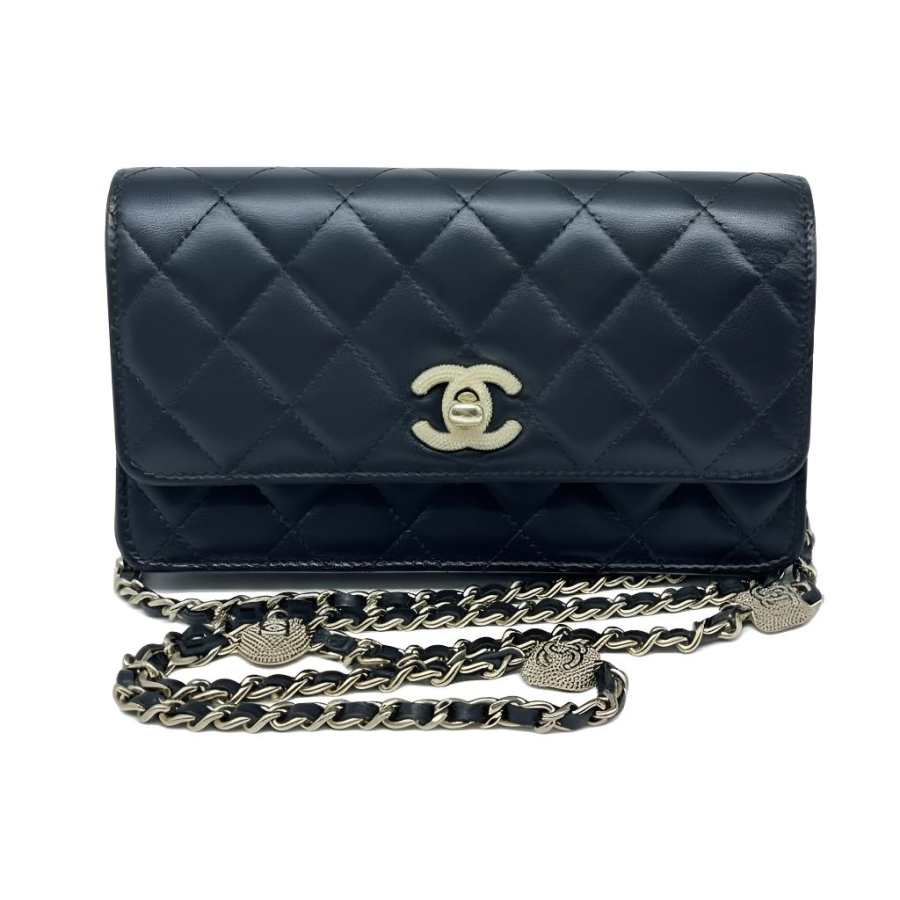 CHANEL WOC Lambskin & Gold Metal Crossbody Bags Women's Black