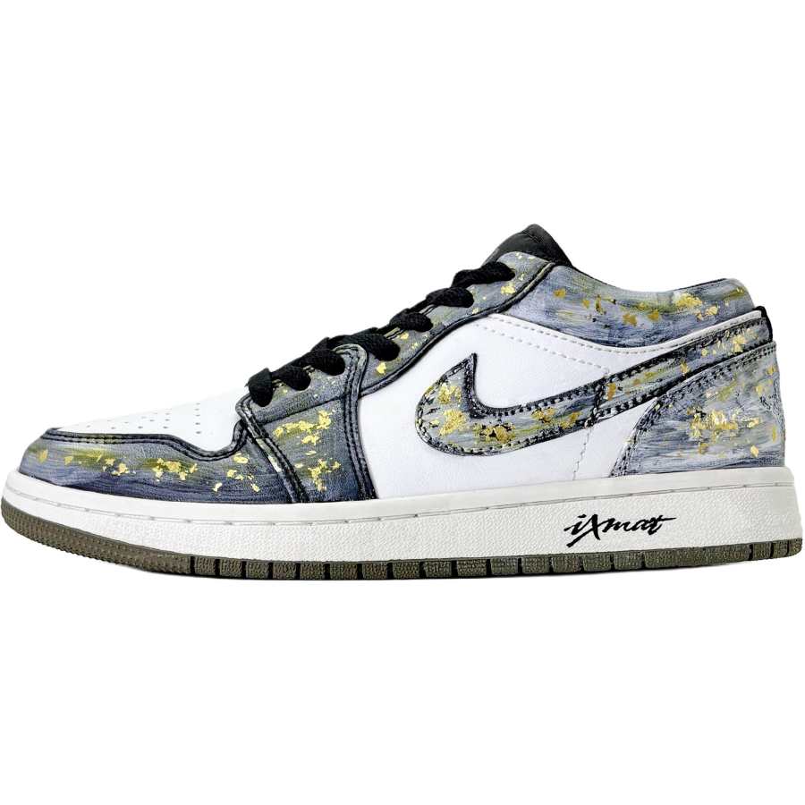 Jordan Jordan Air Jordan 1 Gold Stamped Craft, Hand Drawn, Old Gold Dream Synthetic Leather Abrasion Resistant Low top