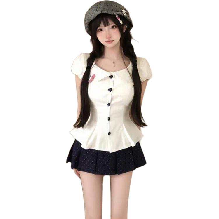 JBBCN JBBCN Two Piece Skirt Sets Women's Peter Pan Collar Thin Extra Short