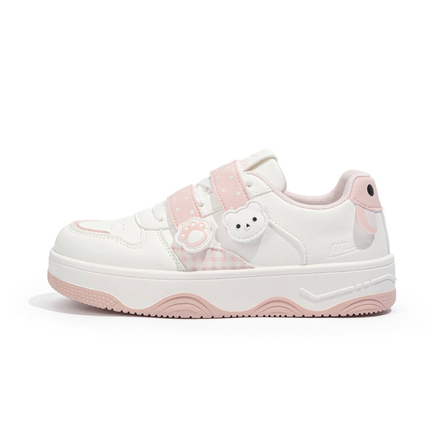 Warrior Synthetic Leather Height Increasing Abrasion Resistant Lightweight Low top Skateboard Shoes Women's Beige Pink