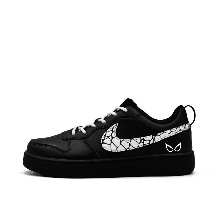 Nike Nike Court Borough Ink Crack Spider Shadow Leather Slip Resistant Low top Kids' Skateboarding Shoes Black White