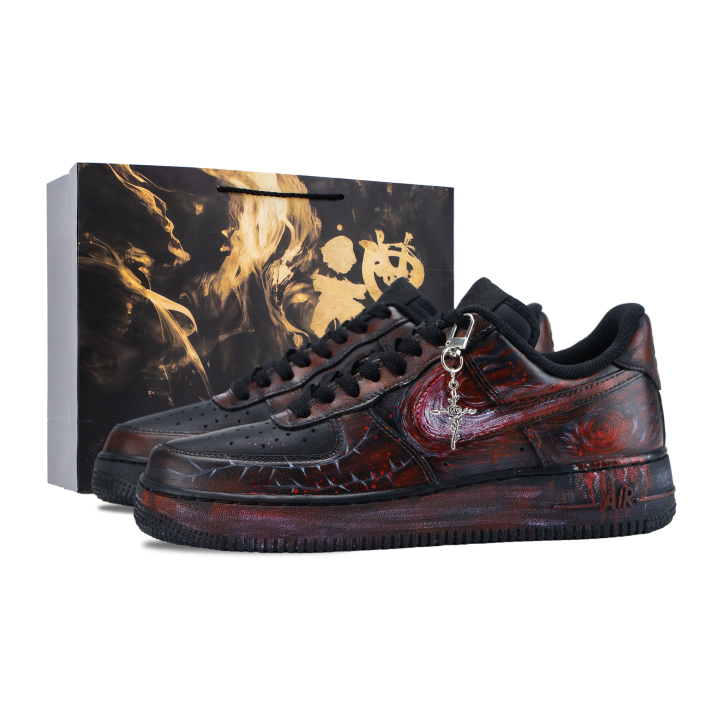Nike Nike Air Force 1 Night Ash Rose Cushioning Breathable Low top Skateboard Shoes Unisex Black Red