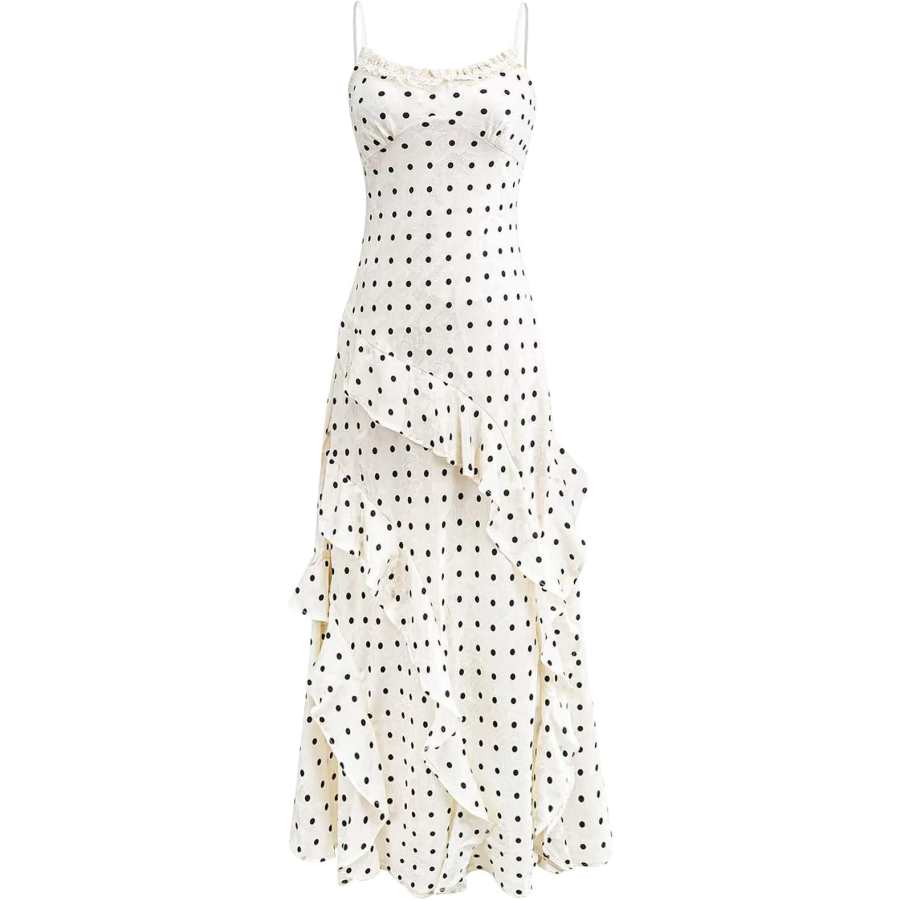 JBBCN Slip Dresses Women's Ecru Polka Dot Dress Square Collar Thin Long