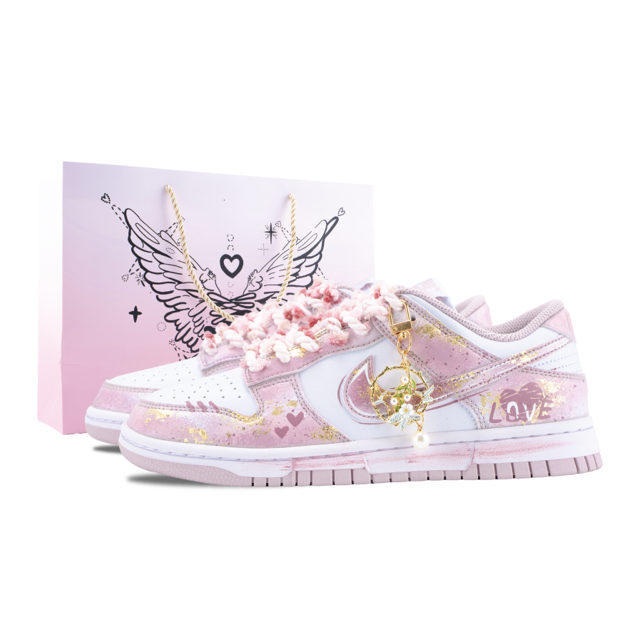 Nike Nike Dunk Cherry Blossom Love Words Abrasion Resistant Slip Resistant Low top Skateboard Shoes Women's Pink Gold