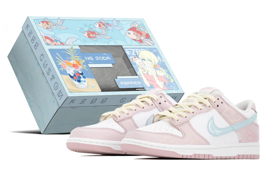 Nike Nike Dunk Floral Abrasion Resistant Low top Kids' Skateboarding Shoes Pink Blue Teenagers