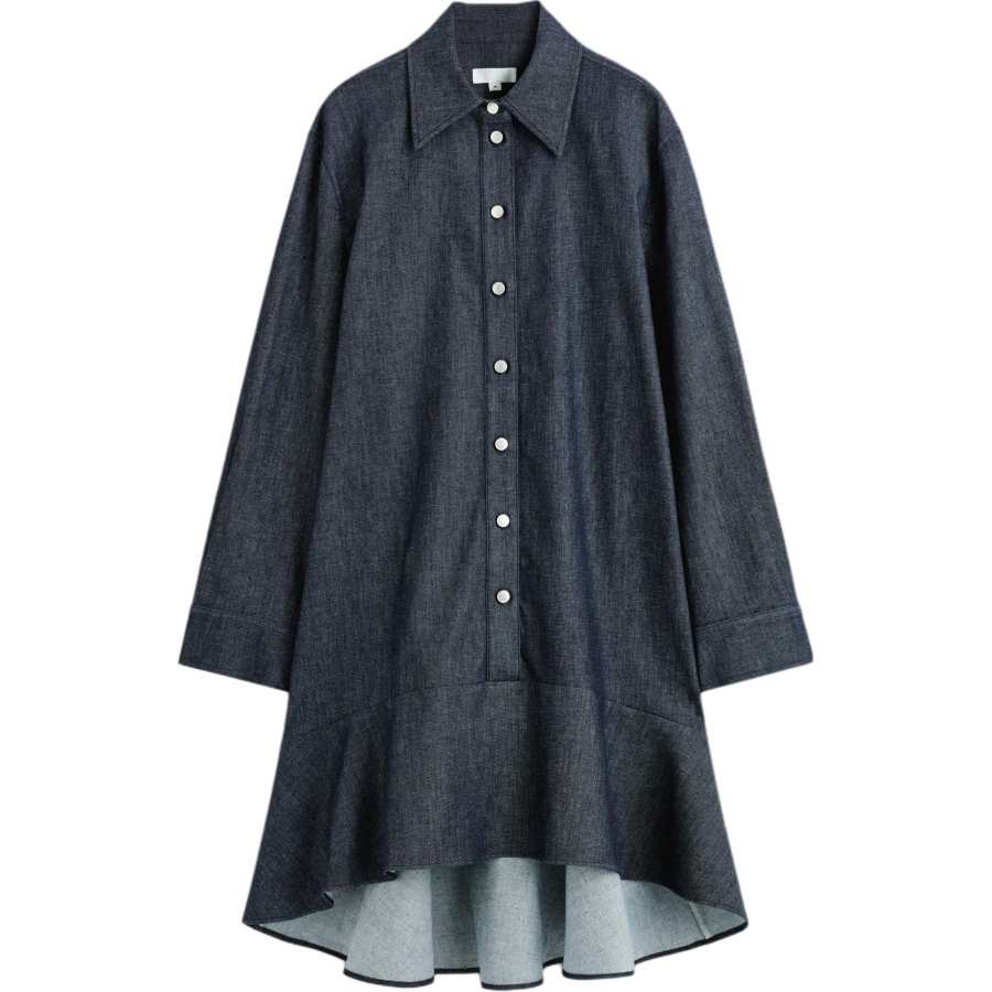 COS Long Sleeved Dresses Women's Indigo Pointed Collar Moderate Short