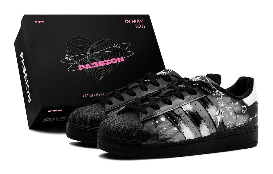 Adidas Originals Superstar 2 Couple's, Romantic Blessing, Ink Stained Star Path, Graffiti GS Low top Casual Skate Shoes