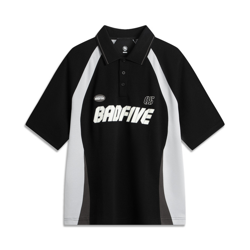 Li-Ning Li Ning Polo Shirts Men's Black/Mist Gray/Obsidian Gray Polo Collar Moderate Straight Fit