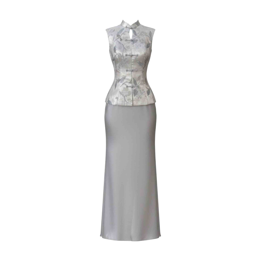 MTHE Two Piece Skirt Sets Women's Stand Collar Moderate Long
