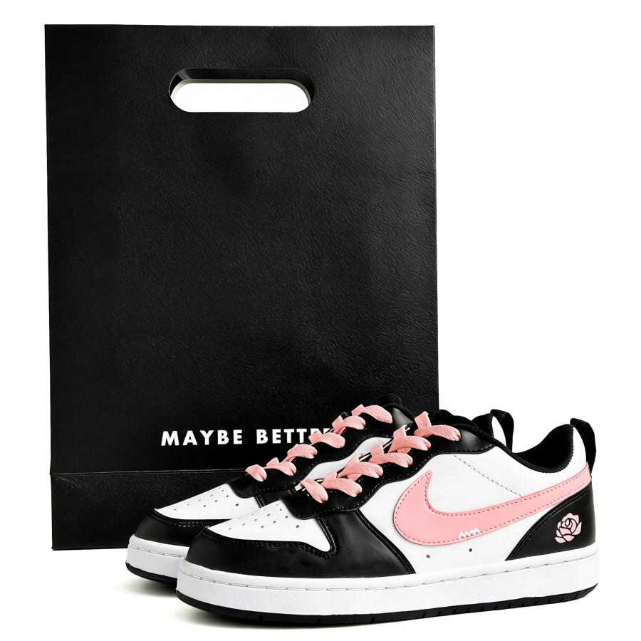 Nike Nike Court Borough Leather Abrasion Resistant Low top Skateboard Shoes Pink Shopping Bag Teenagers