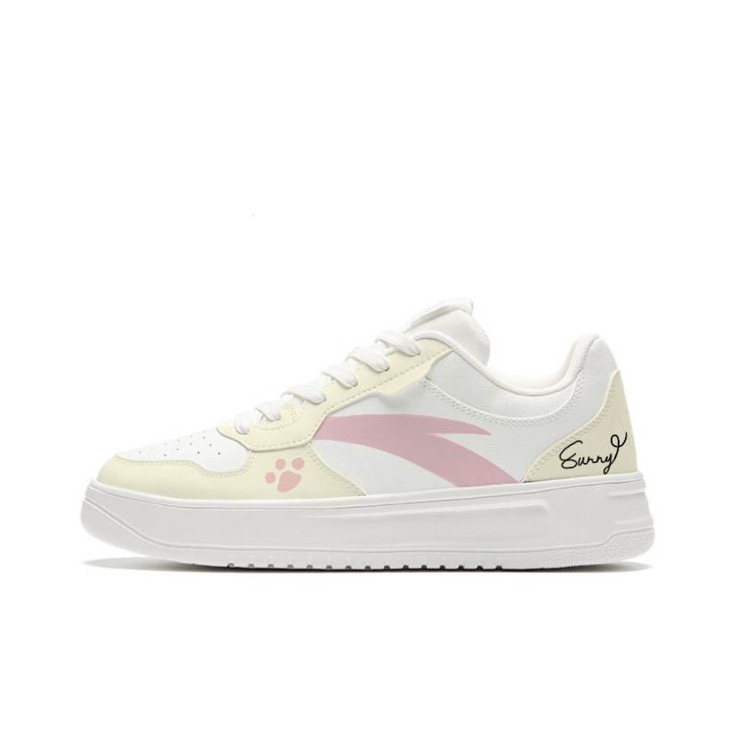 Anta Slip Resistant Abrasion Resistant Low top Skateboard Shoes Men's White Yellow Pink