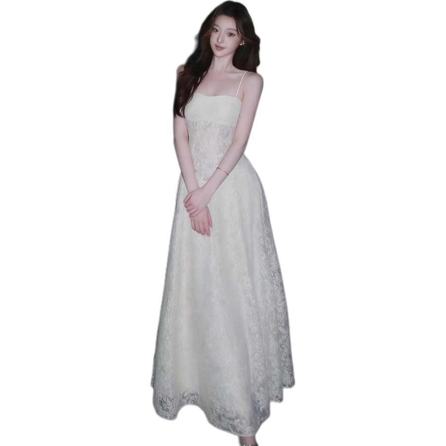 JBBCN Slip Dresses Women's Light Apricot Square Collar Thin Long