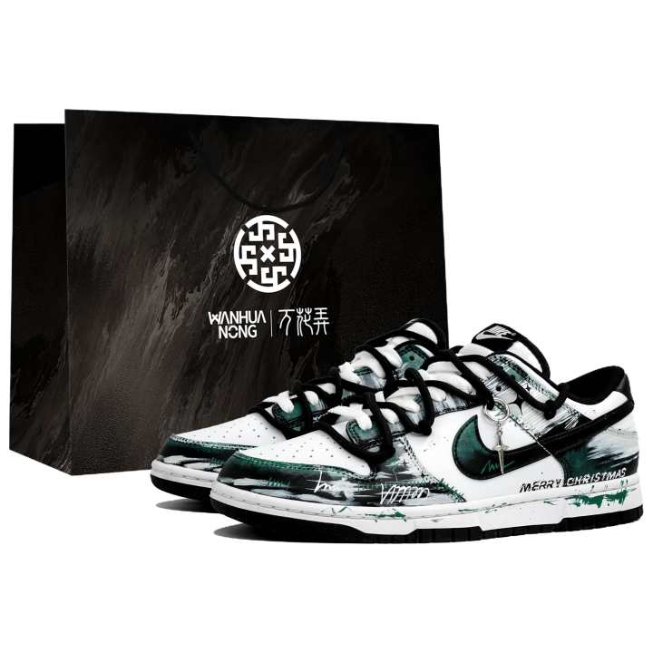 Nike Nike Dunk Wan Hua Nong, Ji Feng Jing, Shopping Bag Abrasion Resistant Low top Skateboard Shoes Men's Black White