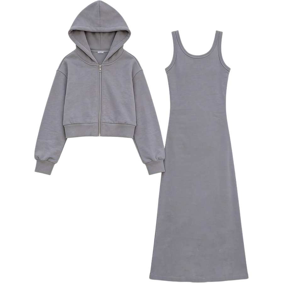 YALU Kids Two Piece Skirt Sets Hooded Moderate Short