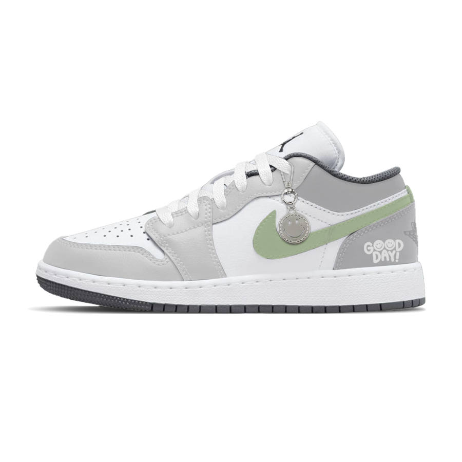 Jordan Jordan Air Jordan 1 Lemon Joy Abrasion Resistant Low top Children's Basketball Shoes Gray Green Unisex