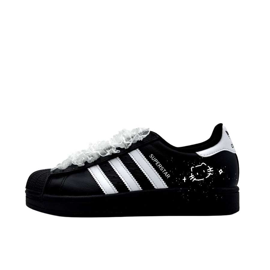 Adidas Originals Superstar 2 Starfall Sweet Cat Leather Low top Kids' Skateboarding Shoes Black White Teenagers
