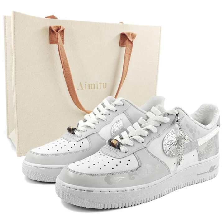 Nike Nike Air Force 1 Abrasion Resistant Low top Skateboard Shoes Unisex Silver