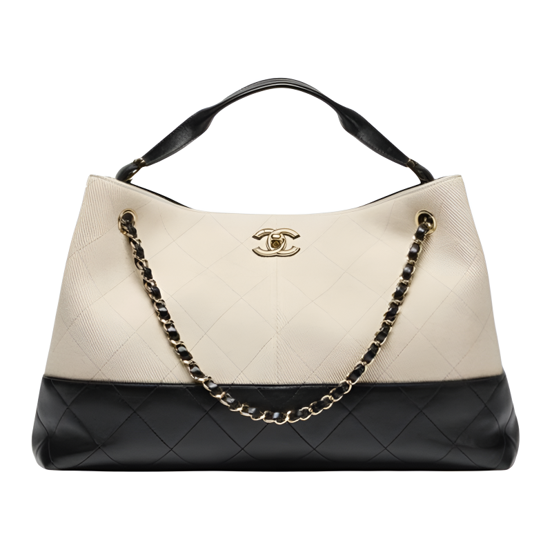 CHANEL Sheepskin Handbag Women's Beige & Black