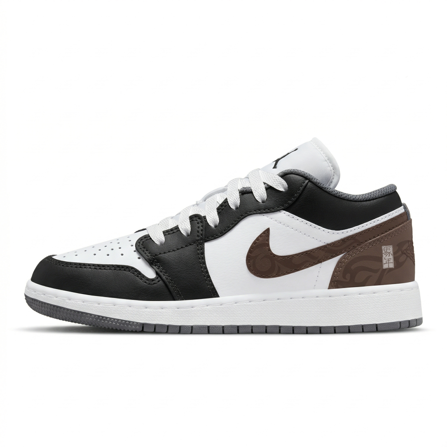 Jordan Jordan Air Jordan 1 Mocha Swift Shadow Abrasion Resistant Low top Children's Basketball Shoes Black Brown Unisex
