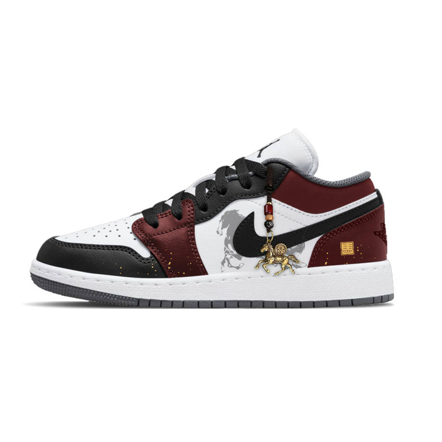 Jordan Jordan Air Jordan 1 Ink Splatter Golden Horse Slip Resistant Abrasion Resistant Low top Children's Basketball Shoes