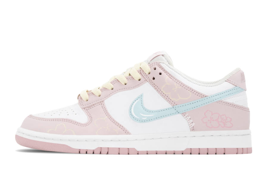 Nike Nike Dunk Floral, Floral Message Abrasion Resistant Low top Kids' Skateboarding Shoes Pink Blue Teenagers